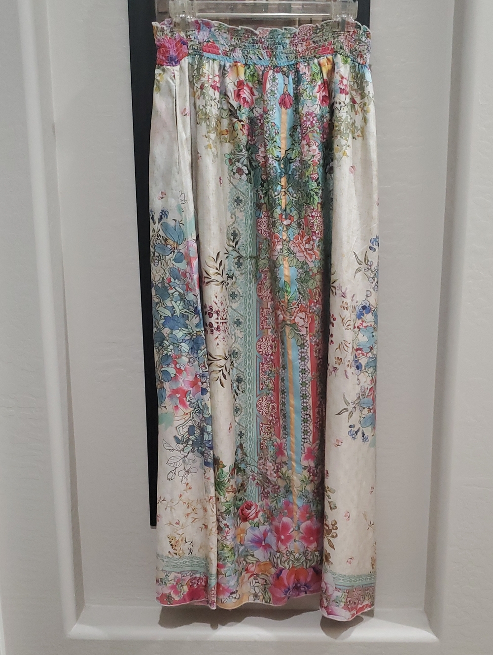 Johnny Was Cream Maxi Skirt with Pink, Blue & Green Floral Panels